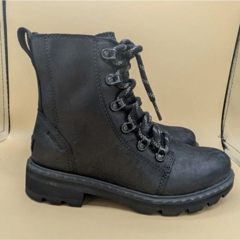 Sorel Women's Lennox Lace Black Leather Waterproof Combat Boots Size 5